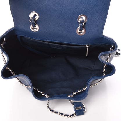 Chanel Grained Calfskin Stitched Flap Drawstring Backpack Blue Black 7 of 9