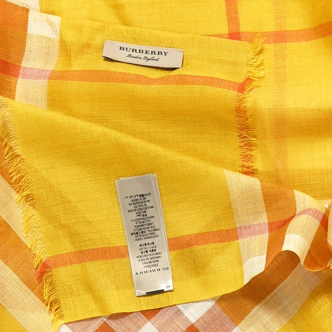 Burberry Wool Silk Check Fringe Scarf Yellow 3 of 4