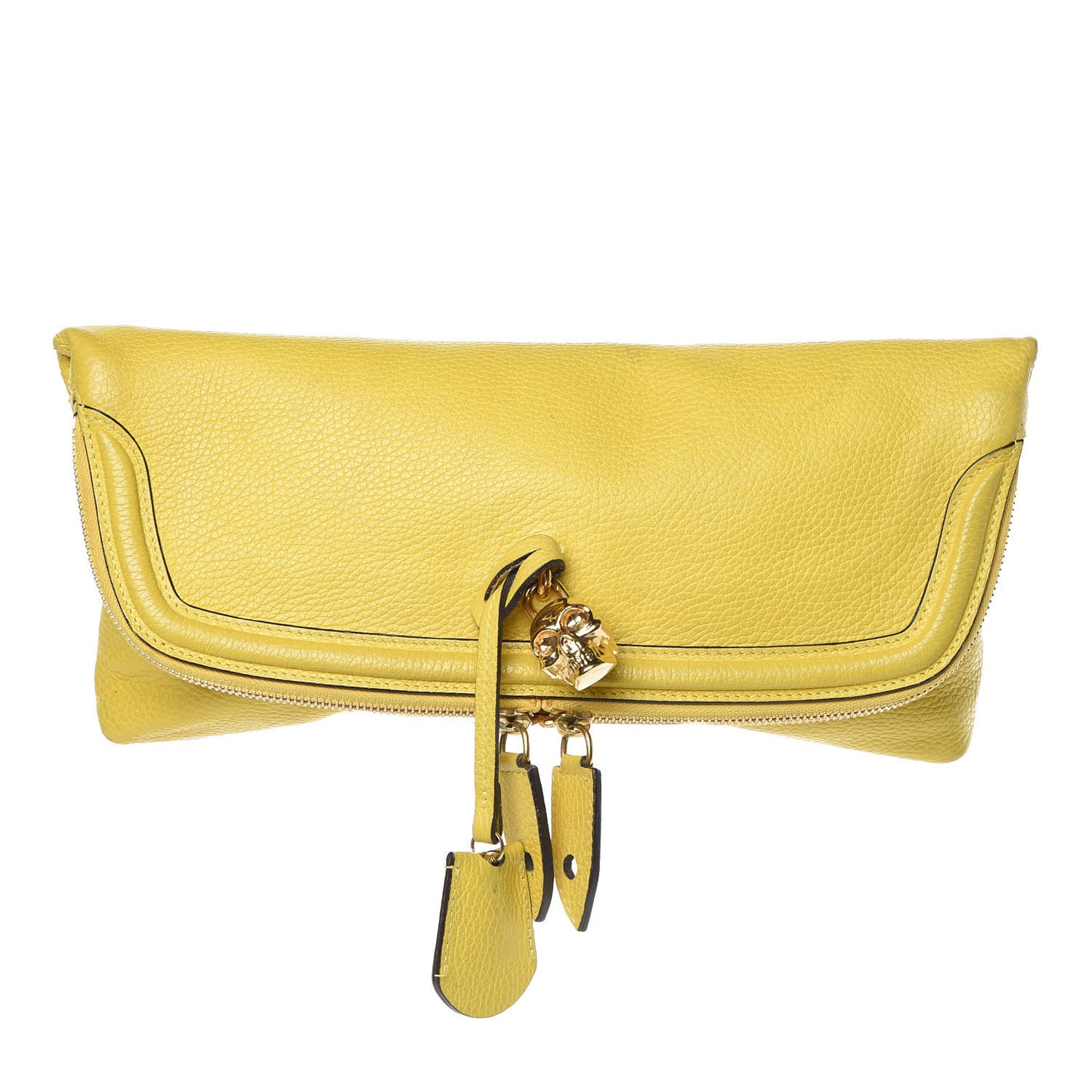 Grainy Calfskin Padlock Skull Clutch Yellow
