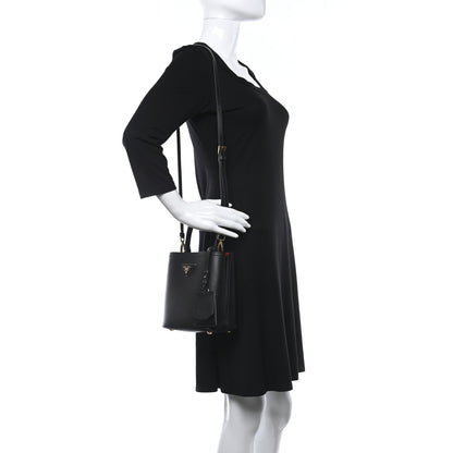 Prada Saffiano Cuir Small Panier Bucket Bag Black Fuoco 2 of 18