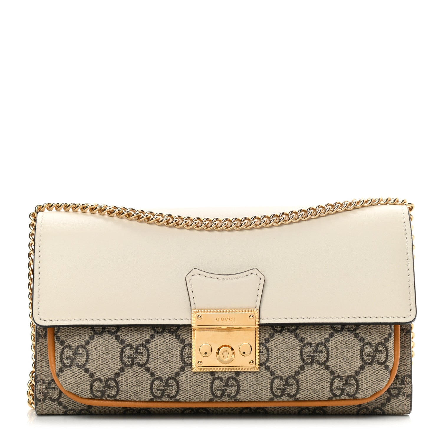 Gucci GG Supreme Monogram Calfskin Padlock Chain Wallet Beige Mystic White Sun Oil 1 of 16