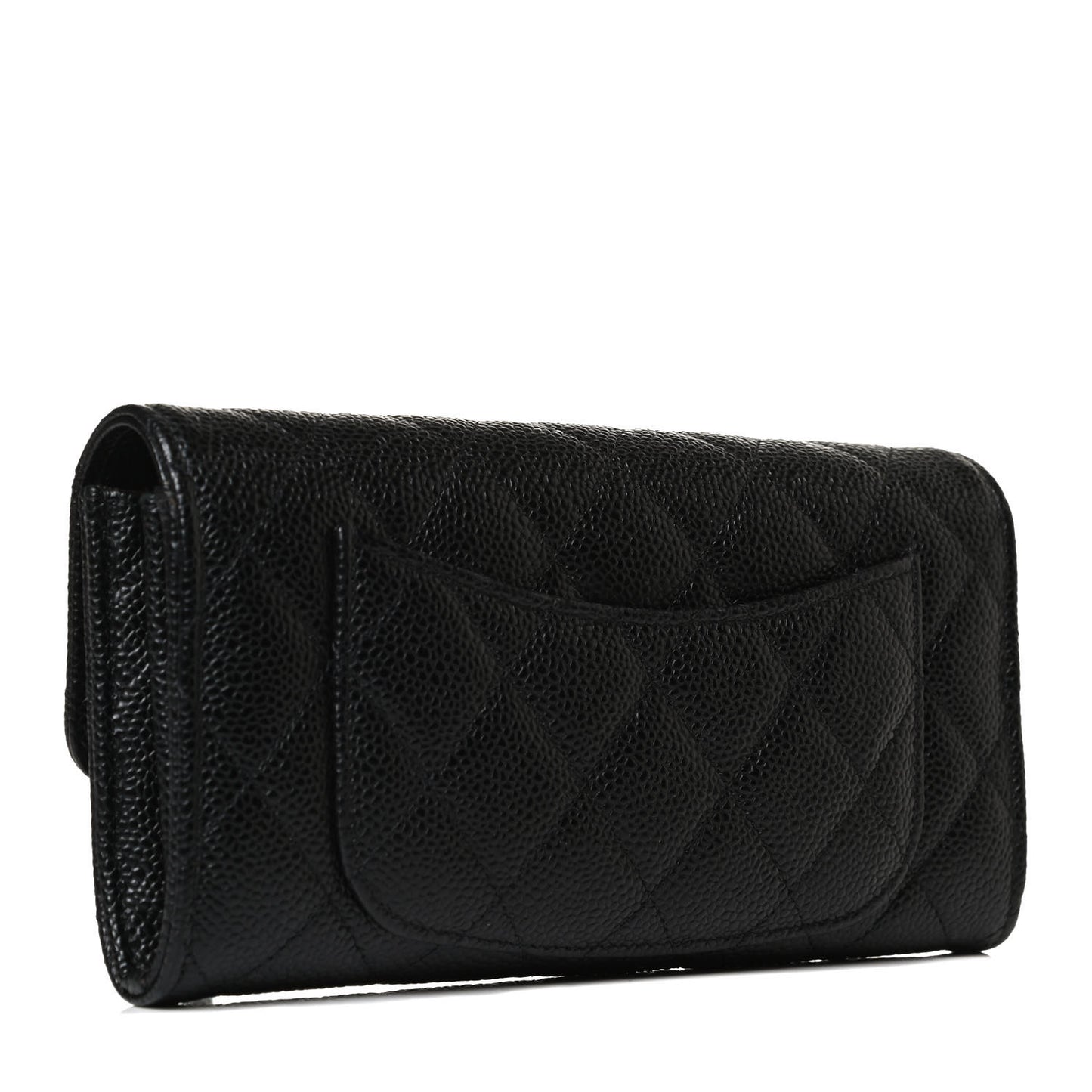 Caviar Quilted Large Gusset Flap Wallet Black