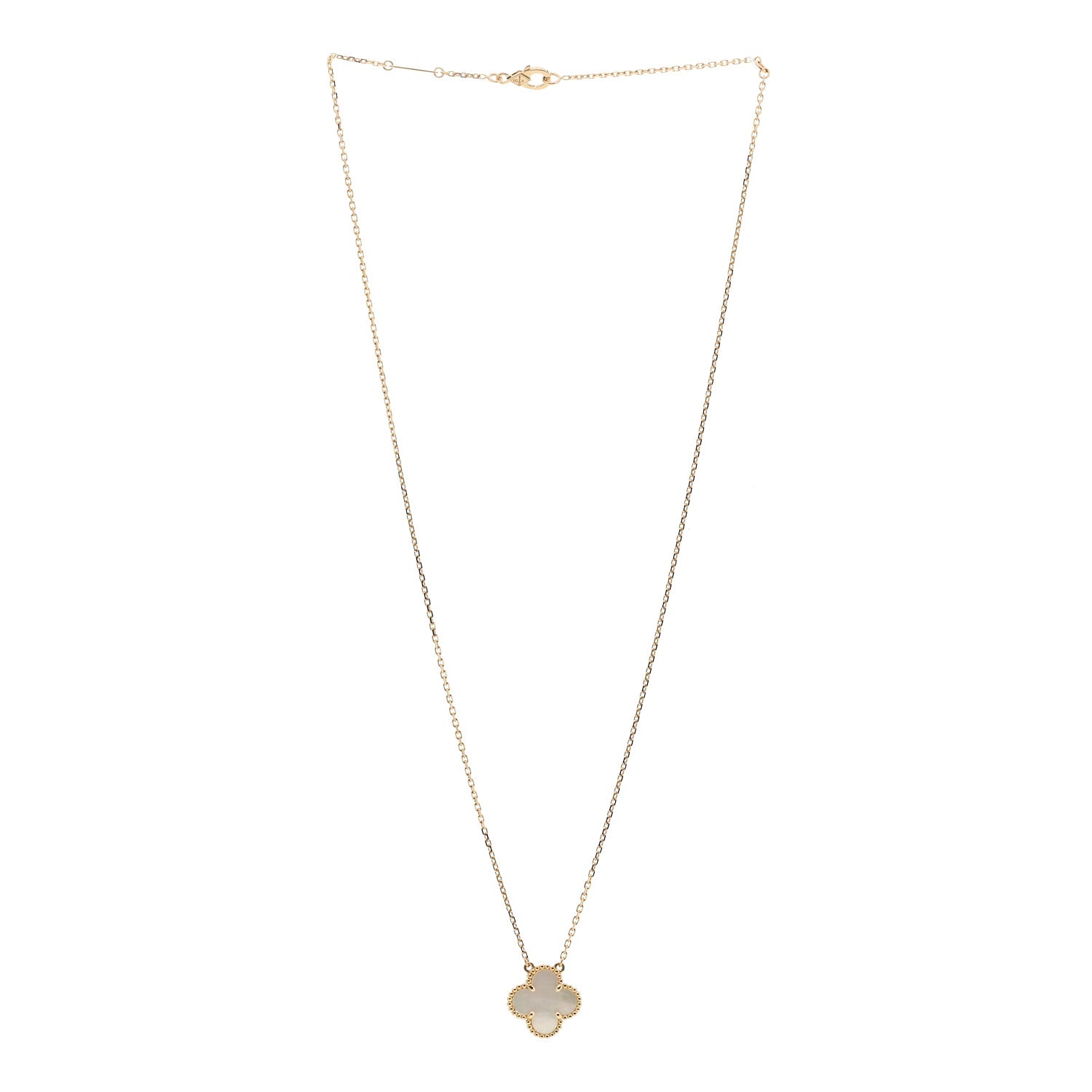 Van Cleef & Arpels 18K Yellow Gold Mother of Pearl Vintage Alhambra Pendant Necklace 3 of 6
