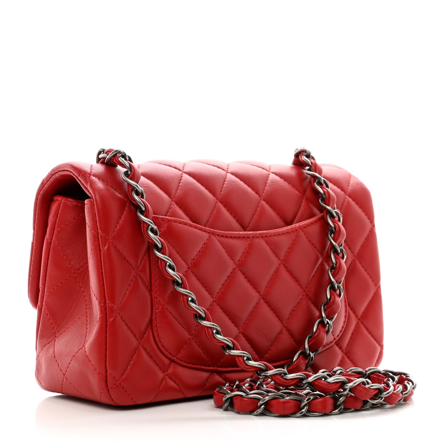 Lambskin Quilted Mini Rectangular Flap Red