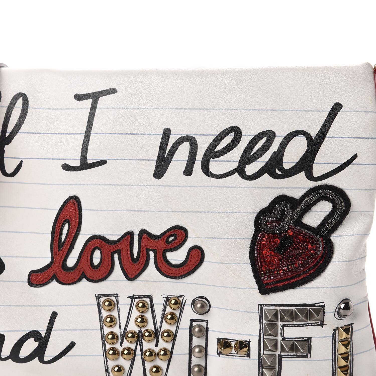 Dolce & Gabbana Calfskin All I Need is Love and Wifi Shoulder Bag White Multicolor 9 of 9