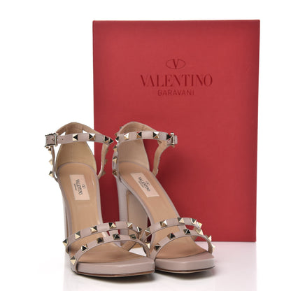 Valentino Garavani Pebbled Calfskin Rockstud Cross Strap 05/105mm Sandals 38.5 Poudre 9 of 9