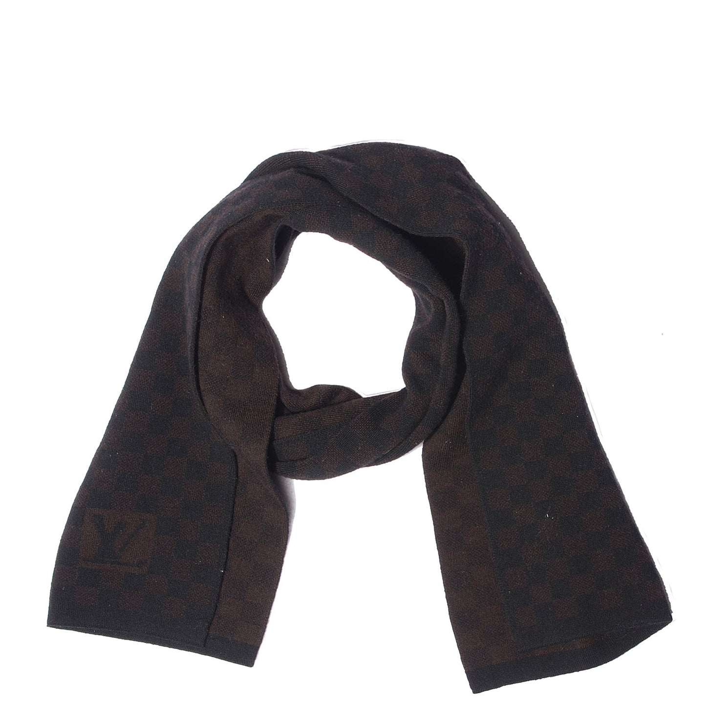 Wool Petit Damier Ebene Scarf Brown