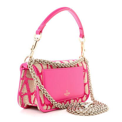 Valentino Garavani Toile Iconographe Goatskin Vlogo Small Loco Shoulder Bag Natural Pink PP 3 of 10