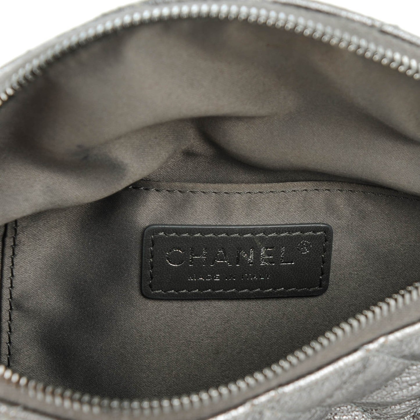 Metallic Goatskin Quilted Banane Waist Bag Fanny Pack Silver