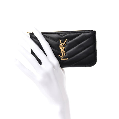 Saint Laurent Calfskin Matelasse Monogram Key Pouch Black 2 of 8