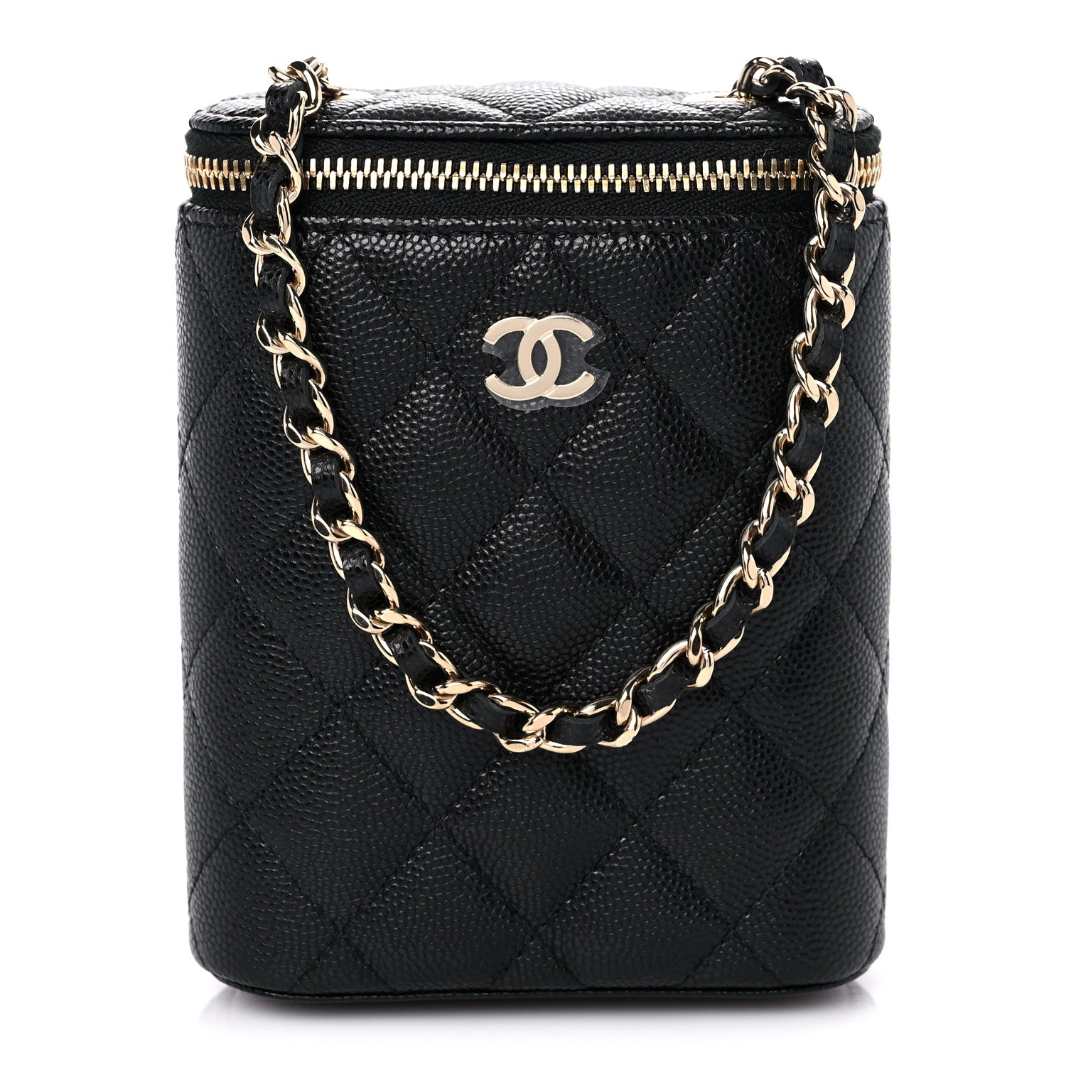 Chanel Caviar Quilted Small Vertical Coco Beauty Vanity Case With Chain Black 1 of 9