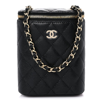 Chanel Caviar Quilted Small Vertical Coco Beauty Vanity Case With Chain Black 1 of 9