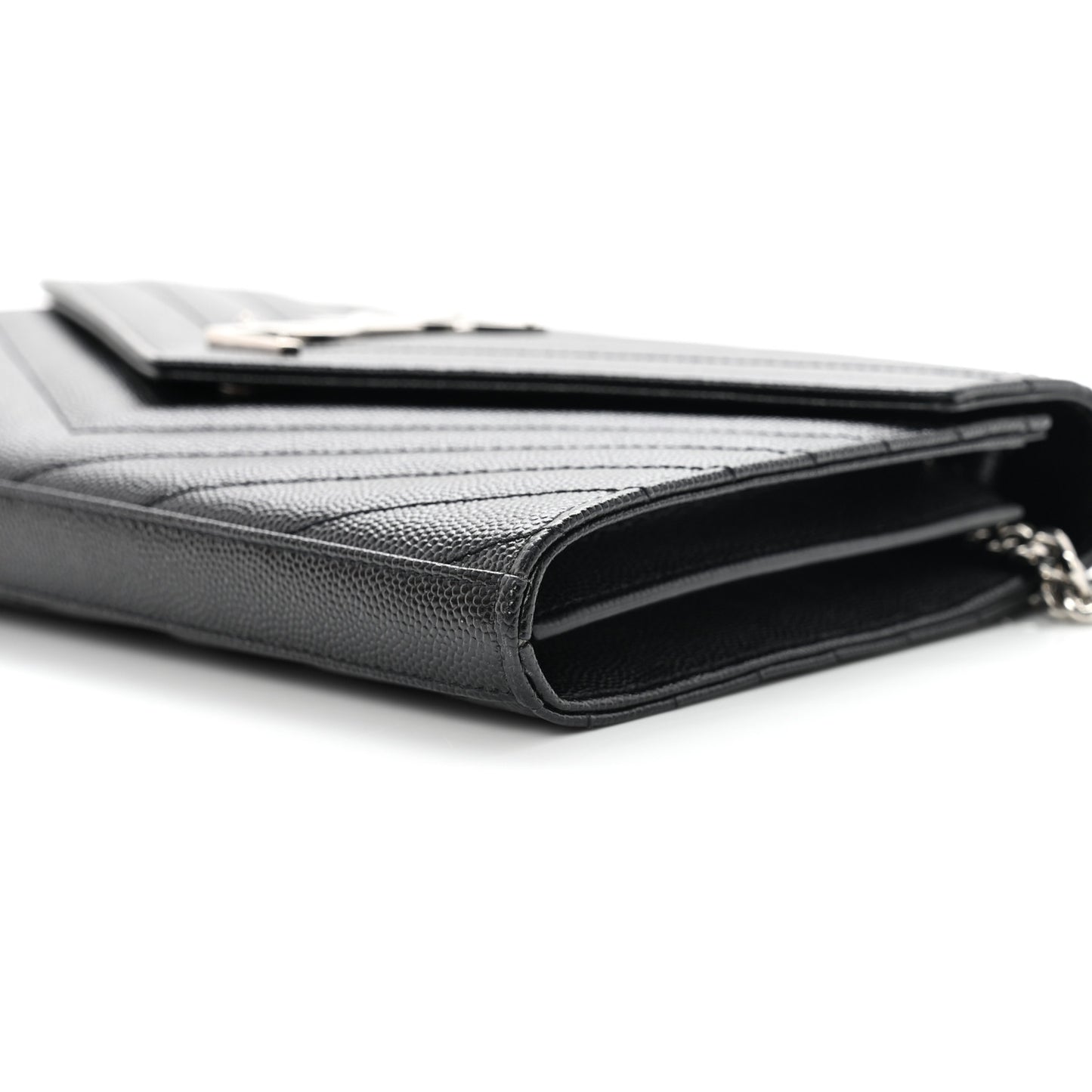 Grain De Poudre Matelasse Chevron Monogram Chain Wallet Black