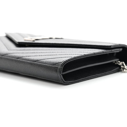 Saint Laurent Grain De Poudre Matelasse Chevron Monogram Chain Wallet Black 7 of 7