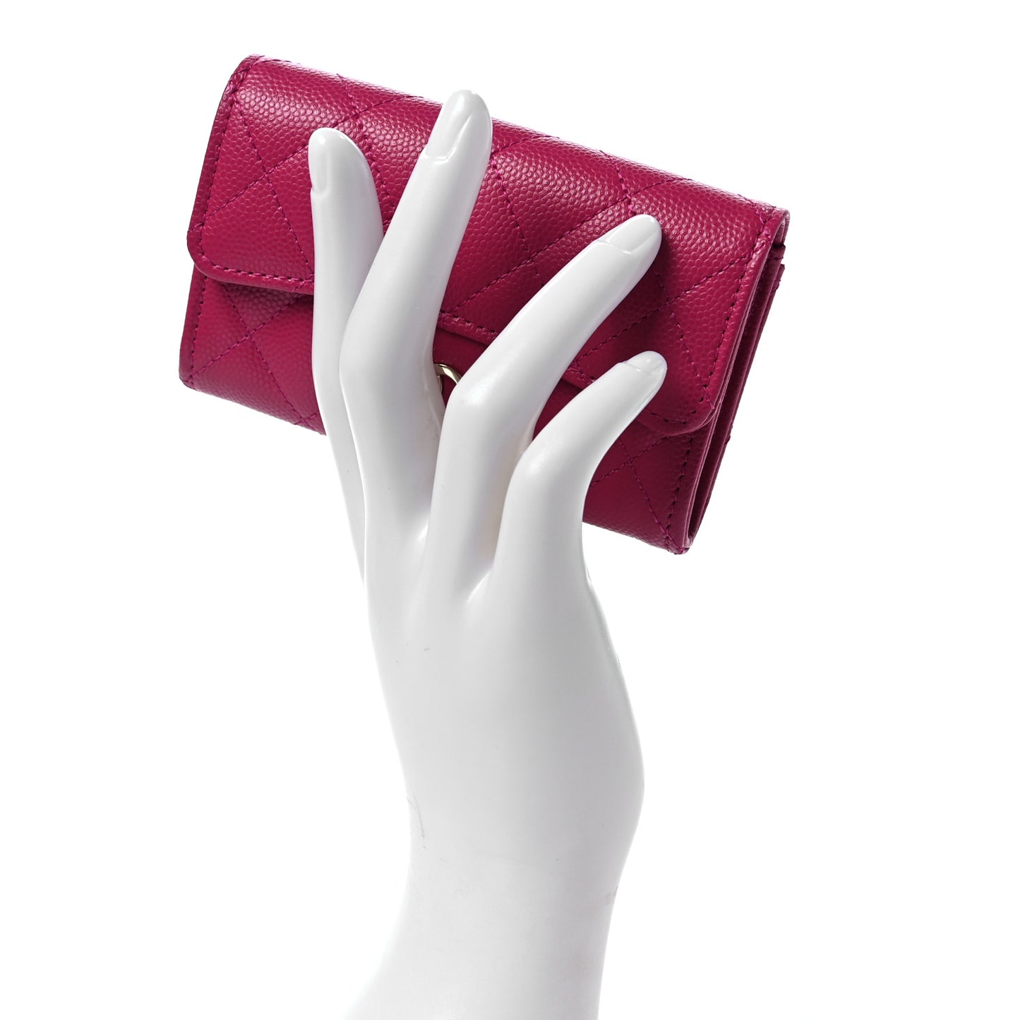 Caviar Quilted Flap Card Holder Wallet Dark Pink