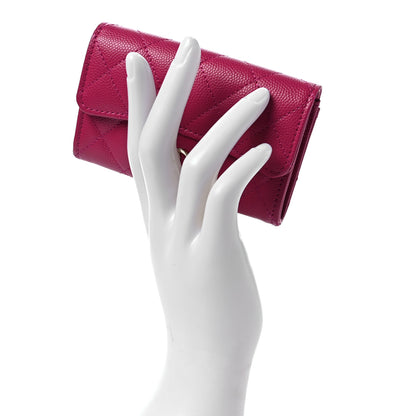 Chanel Caviar Quilted Flap Card Holder Wallet Dark Pink 2 of 9