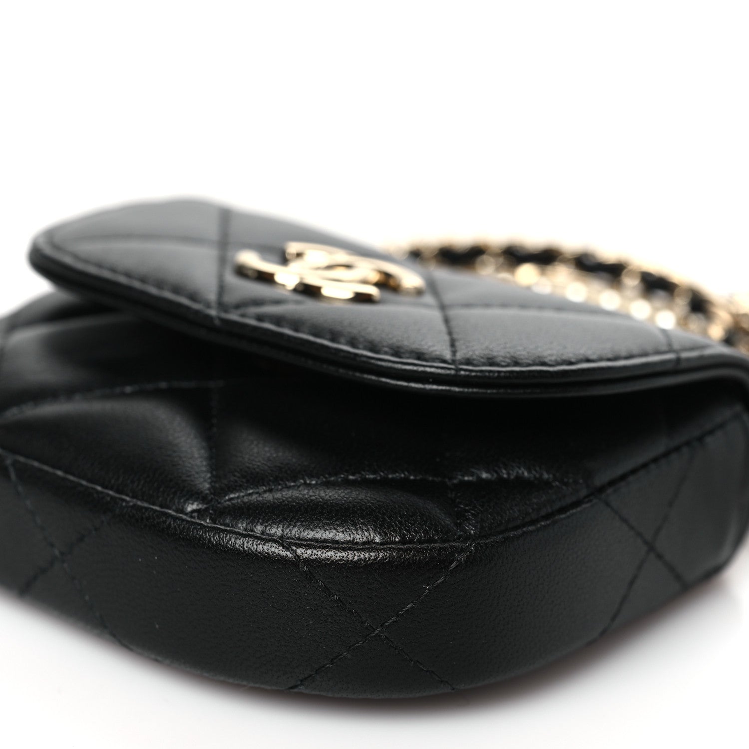 Chanel Lambskin Quilted Pearl Top Handle Clutch With Chain Black 11 of 12