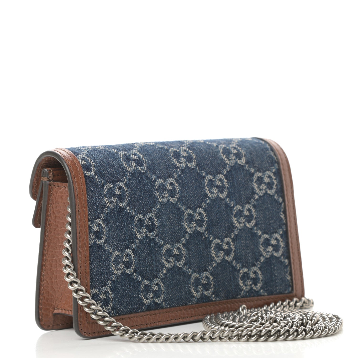 Gucci New Denim GG Monogram Dollar Calfskin Enamel Super Mini Dionysus Shoulder Bag Blue Tea Cuir Epilog Electric Blue 3 of 10