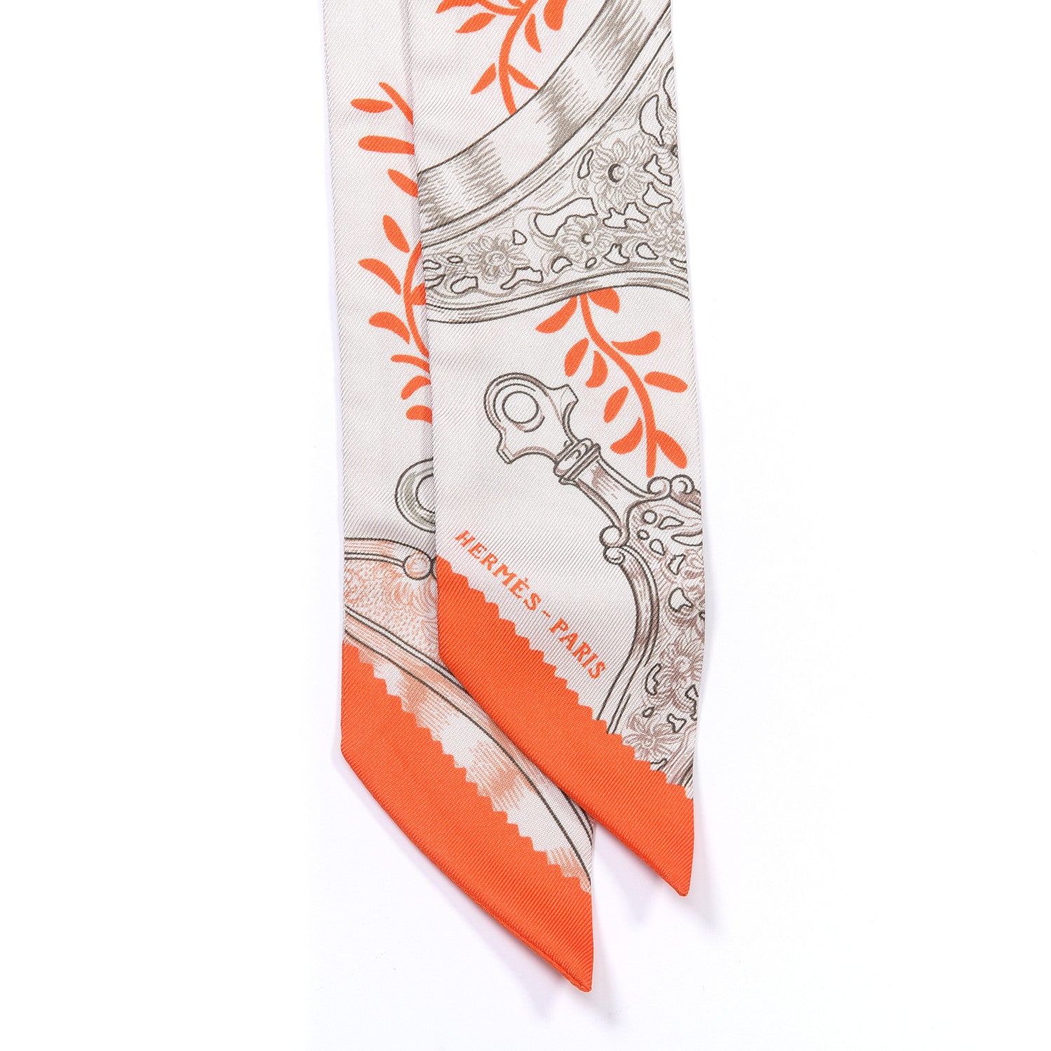 Hermes Silk Etriers Remix Twilly Verveine Orange Kaki 3 of 4