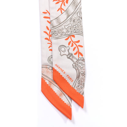 Hermes Silk Etriers Remix Twilly Verveine Orange Kaki 3 of 4
