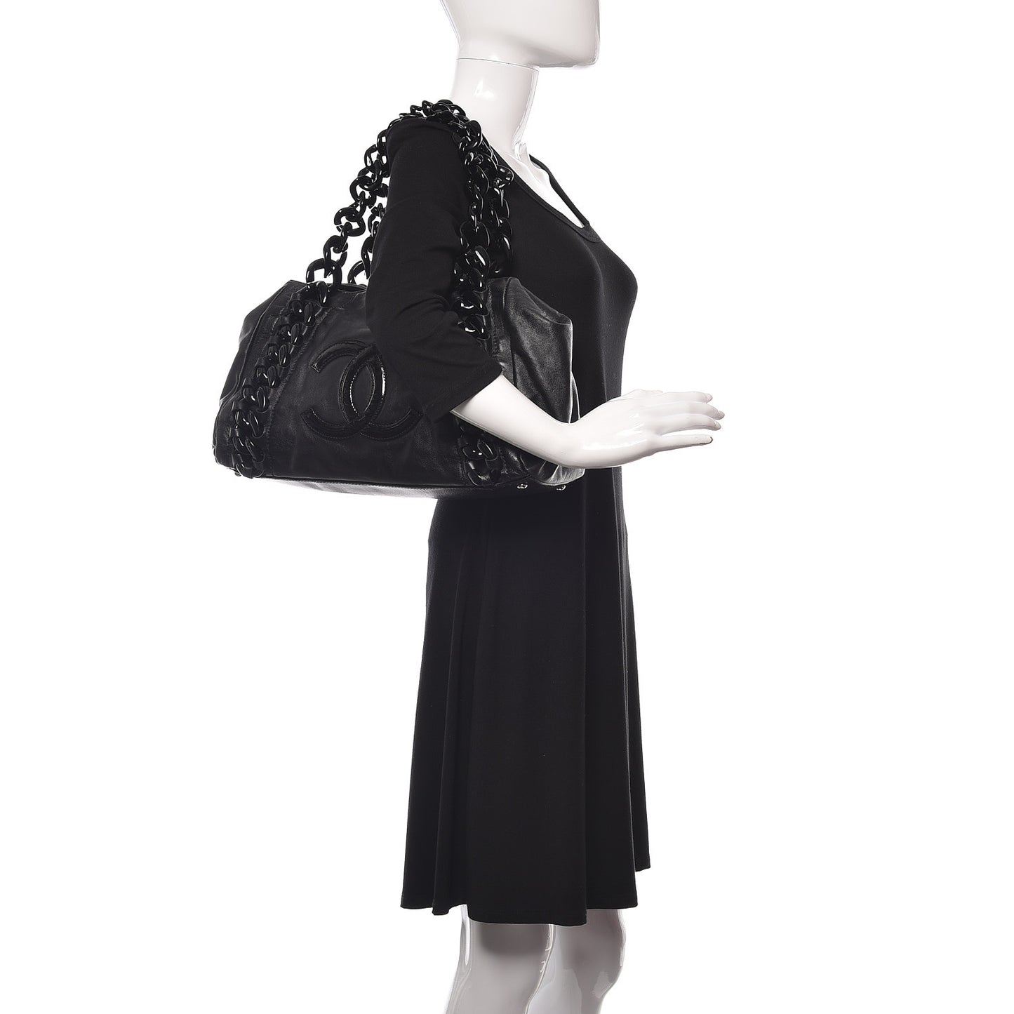 Calfskin Modern Chain Rhodoid East West Tote Black