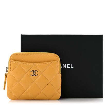 Chanel Caviar Quilted Zip Card Holder Wallet Yellow 11 of 11