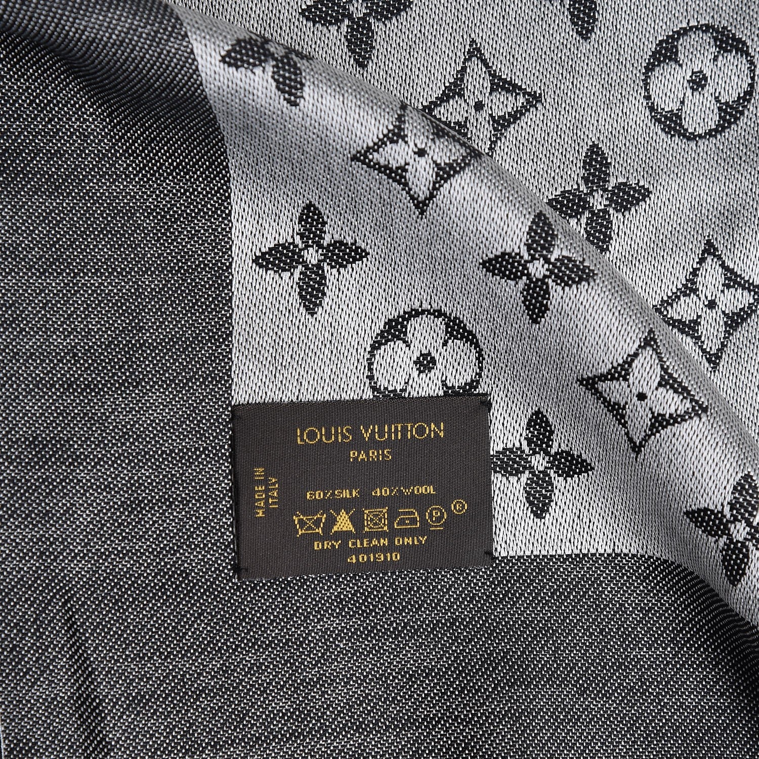 Louis Vuitton Wool Silk Monogram Denim Shawl Black 4 of 4