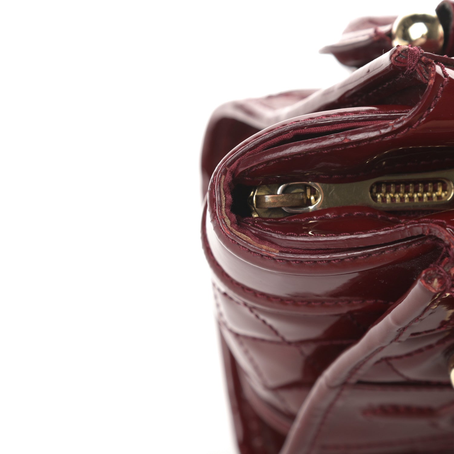 Burberry Patent Quilted Mini Manor Tote Dark Red 21 of 21