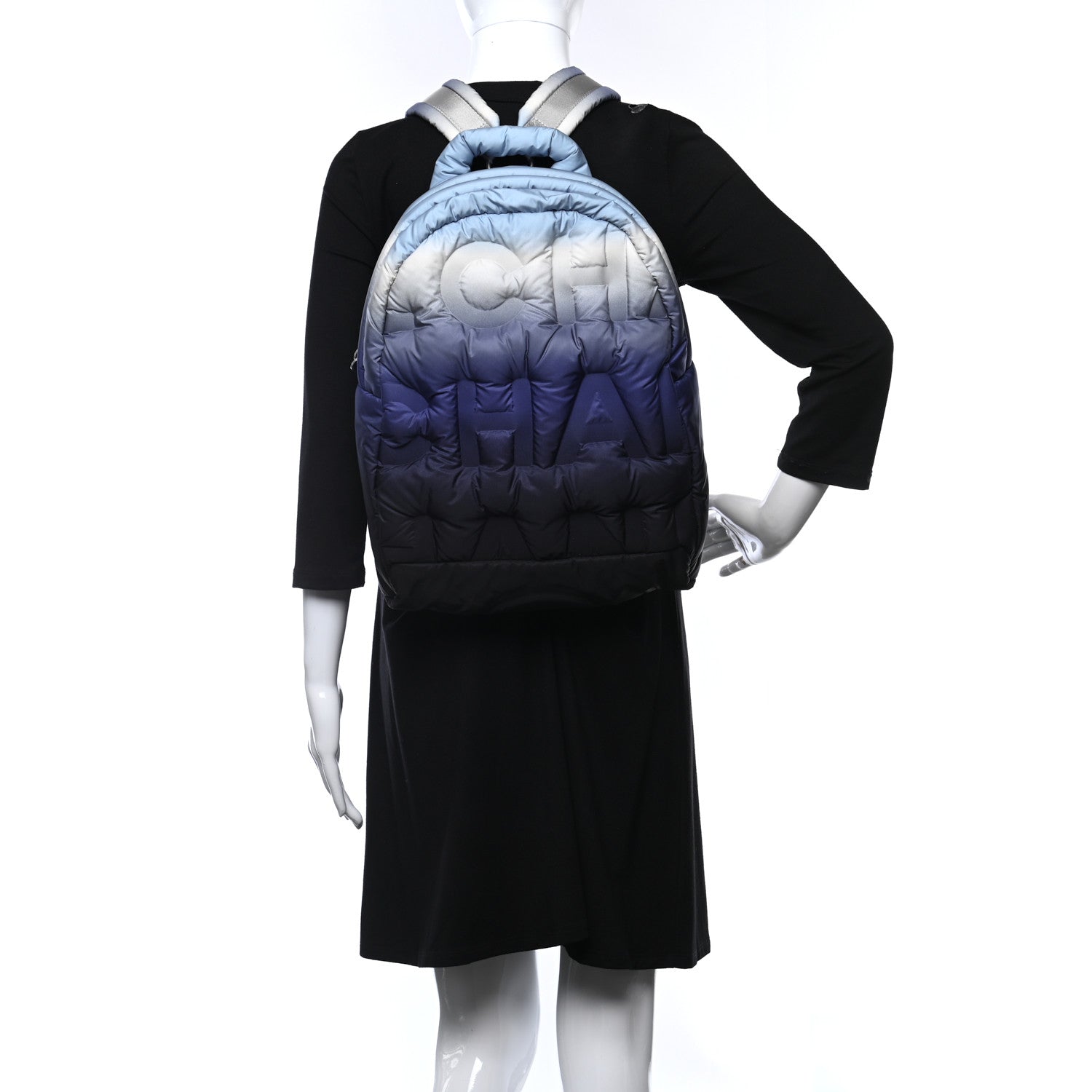 Chanel Nylon Embossed Small Doudoune Backpack Black Blue White 2 of 11