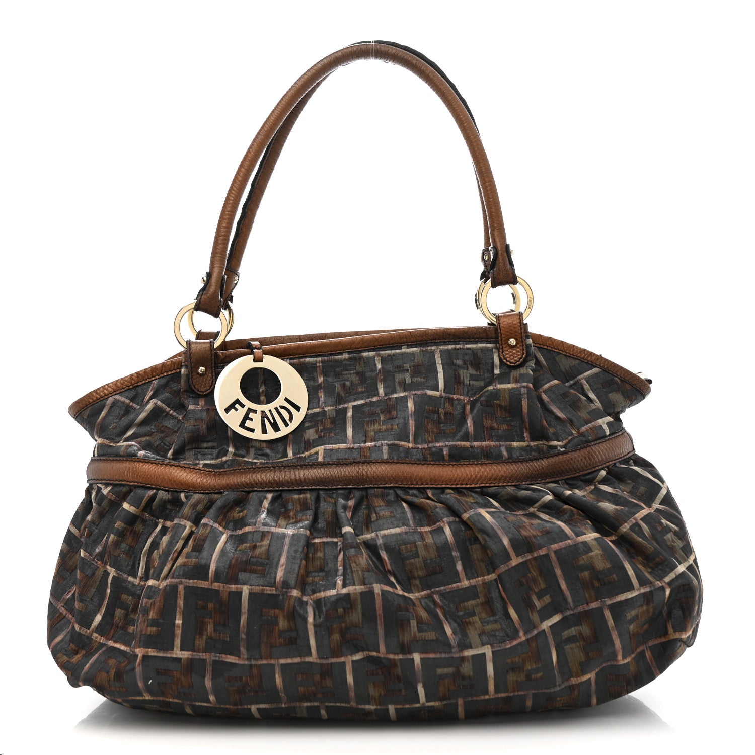 Fendi Zucca Calfskin Crocodile Embossed Large Chef Shopper Tote Tobacco 1 of 17