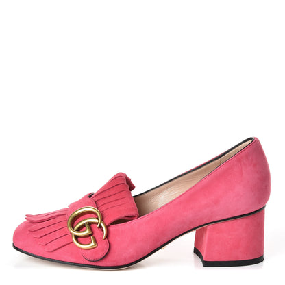 Gucci Kid Scamosciato GG Marmont Fringe 50mm Loafer Pumps 35 Hot Pink 1 of 11