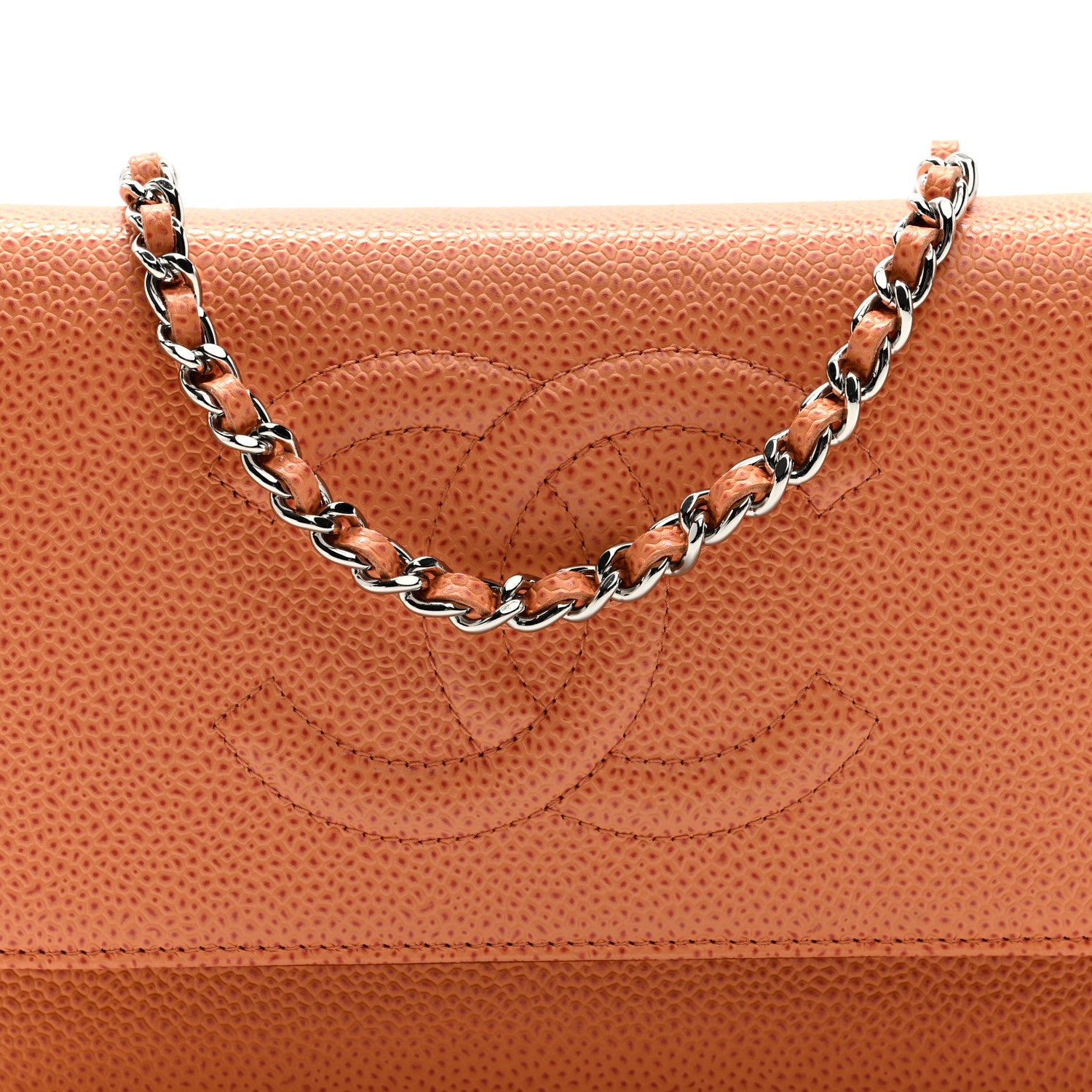 Chanel Caviar Timeless CC Wallet On Chain WOC Orange 8 of 10