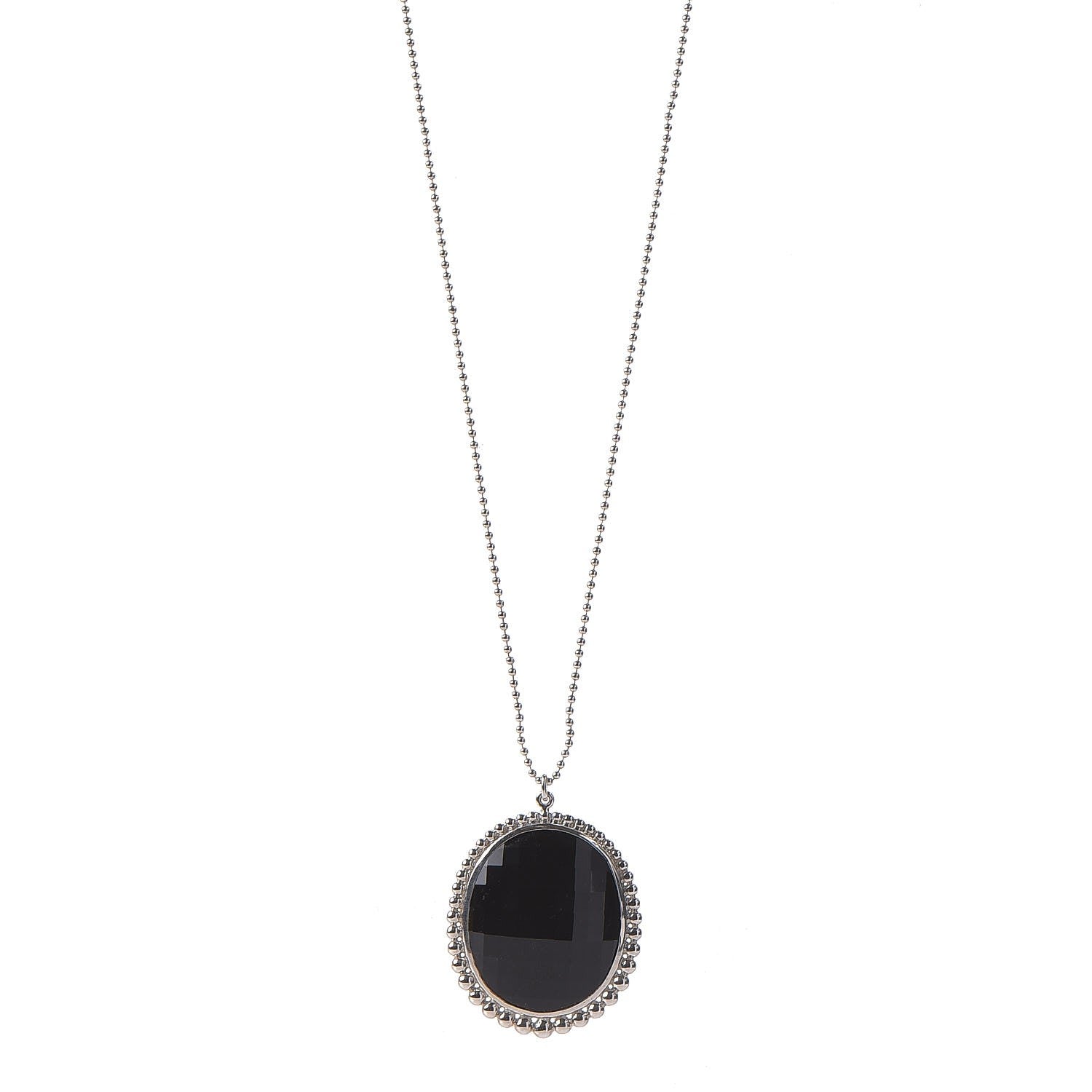 Tiffany Sterling Silver Onyx Ziegfeld Oval Pendant Necklace 1 of 7