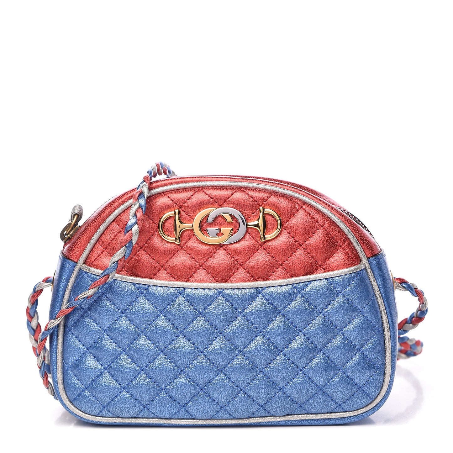Laminated Nappa Trapuntata Mini Zumi Dome Shoulder Bag Rosso Marine Argento