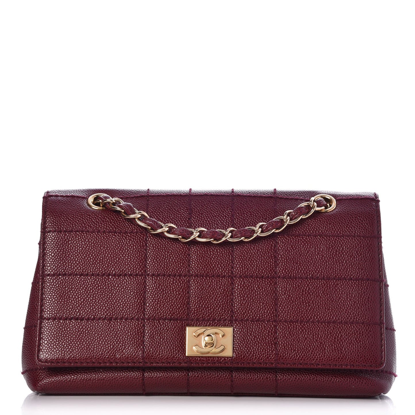 Caviar Square Stitched Medium Flap Burgundy