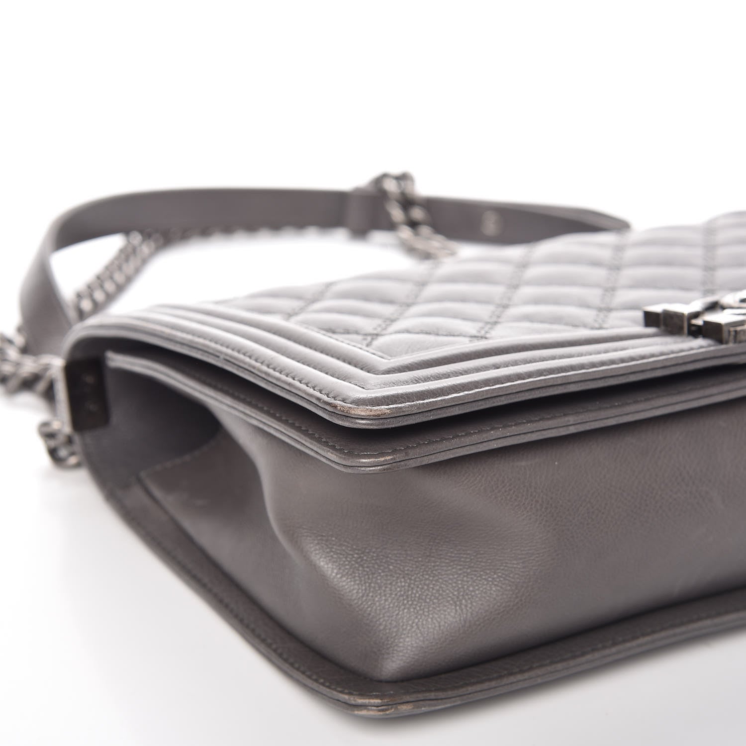 Chanel Calfskin Double Stitch New Medium Boy Flap Grey 10 of 12