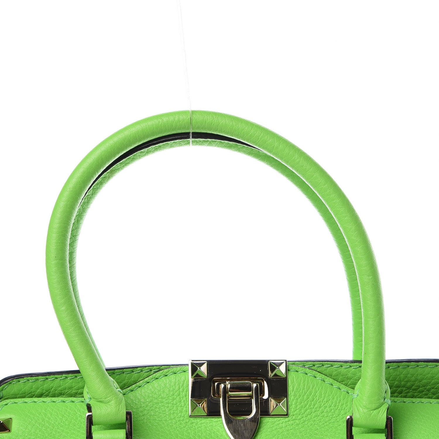 Valentino Garavani Pebbled Calfskin Small Rockstud Double Handle Tote Green Fluo 15 of 15