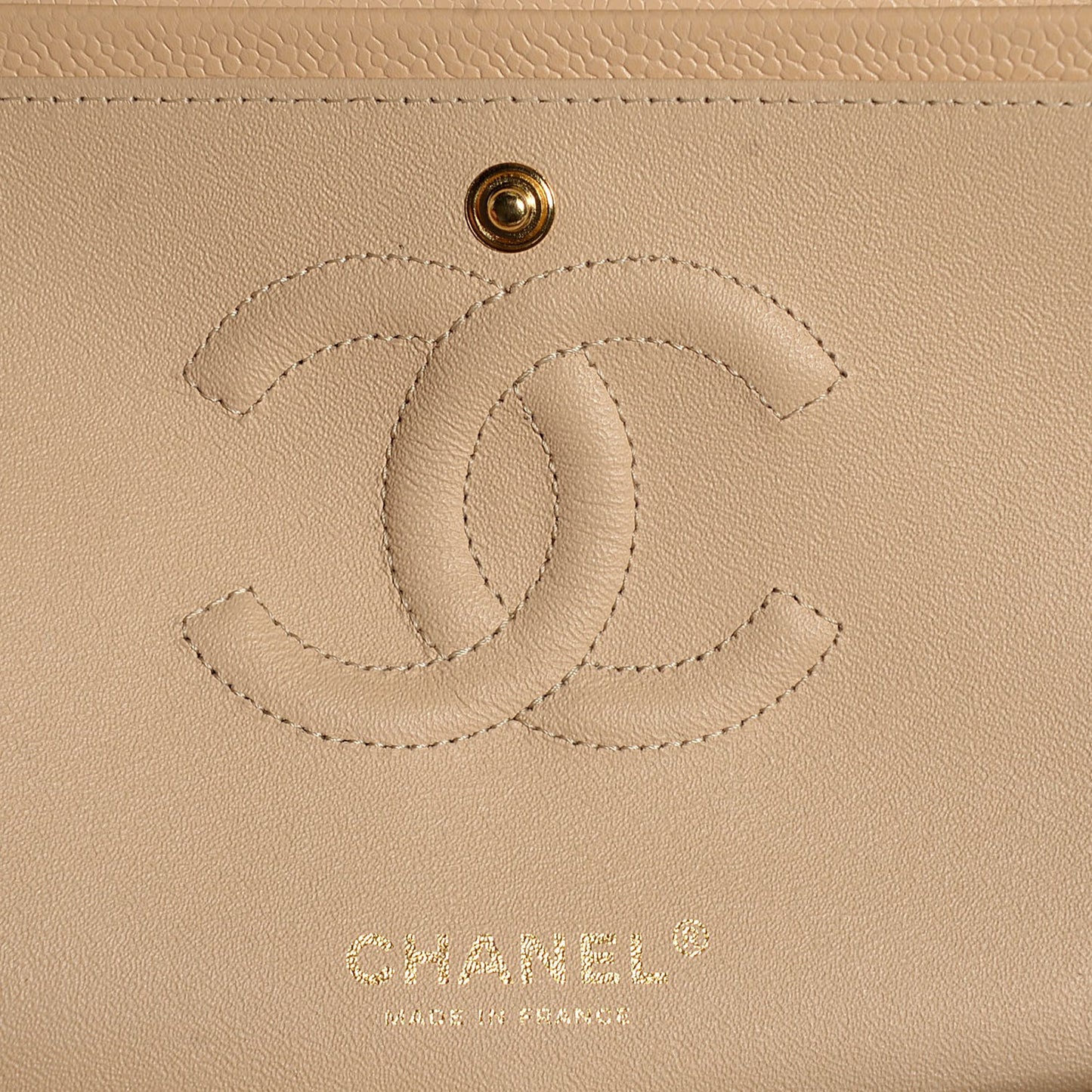 Caviar Quilted Medium Double Flap Beige Clair