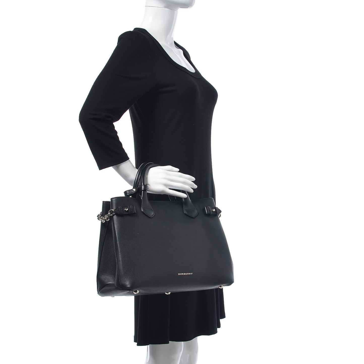 Smooth Calfskin Medium Chain Banner Tote Black