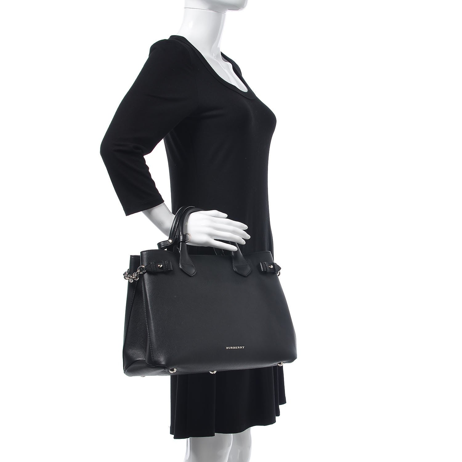 Burberry Smooth Calfskin Medium Chain Banner Tote Black 3 of 9