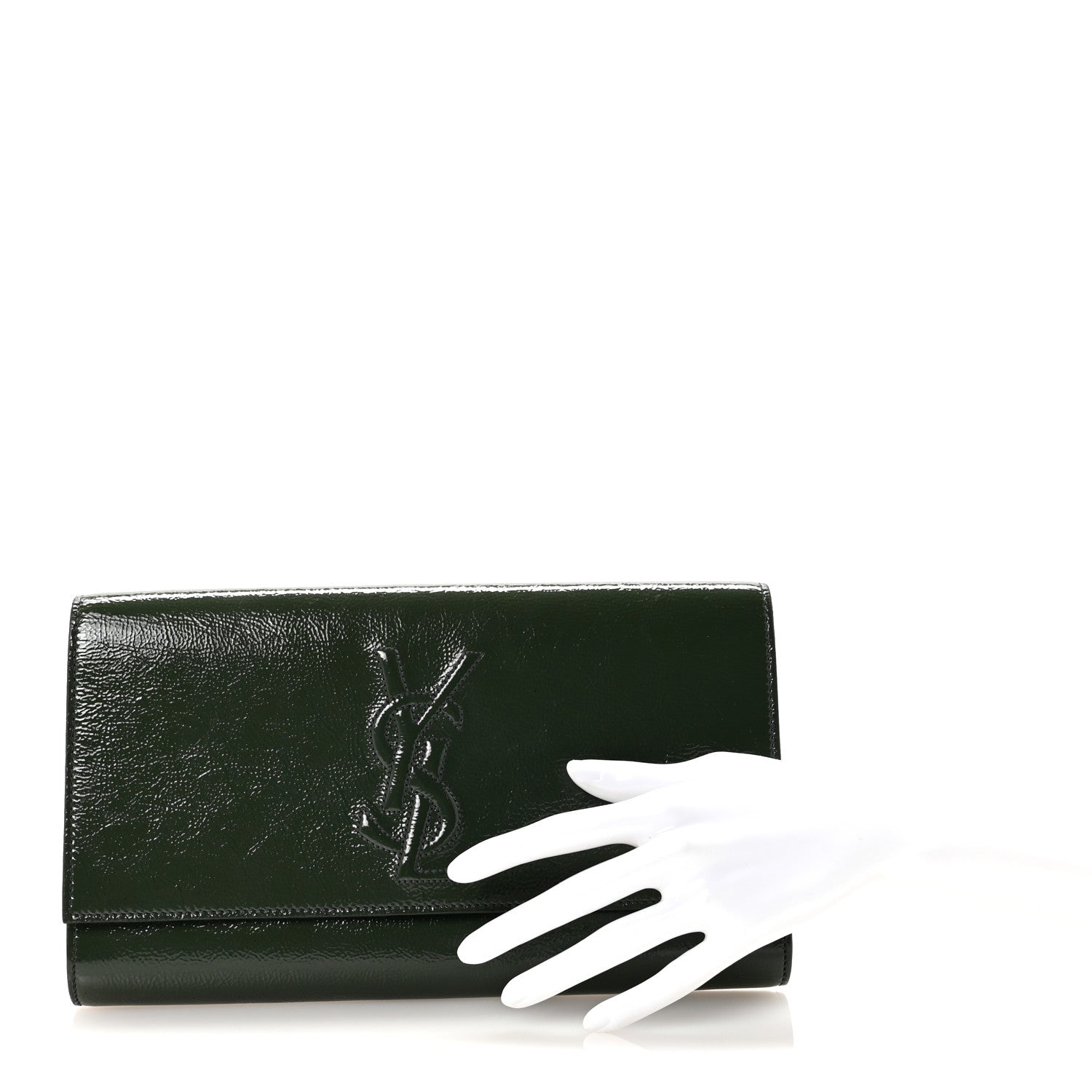 Saint Laurent Distressed Patent Small Belle De Jour Clutch Tartan Green 2 of 6