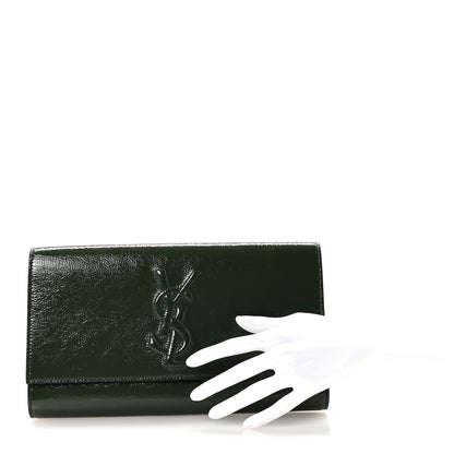 Saint Laurent Distressed Patent Small Belle De Jour Clutch Tartan Green 2 of 6