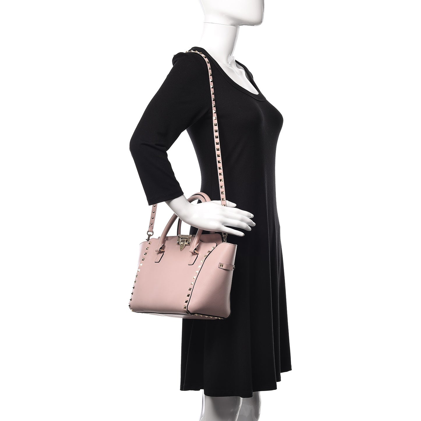 Vitello Small Rockstud Double Handle Tote Water Rose