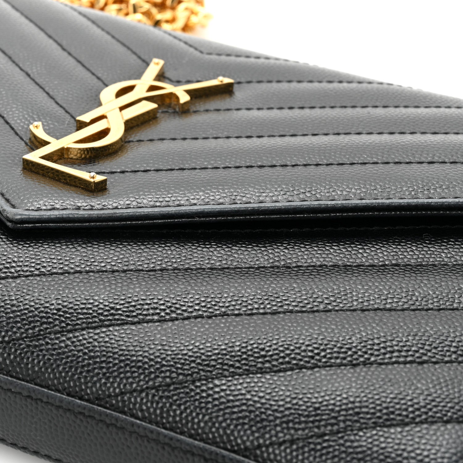 Saint Laurent Grain De Poudre Matelasse Chevron Monogram Chain Wallet Black 15 of 17