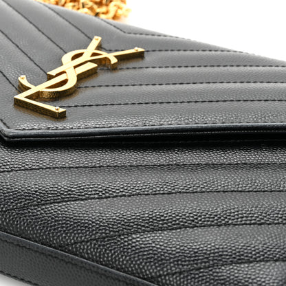 Saint Laurent Grain De Poudre Matelasse Chevron Monogram Chain Wallet Black 15 of 17