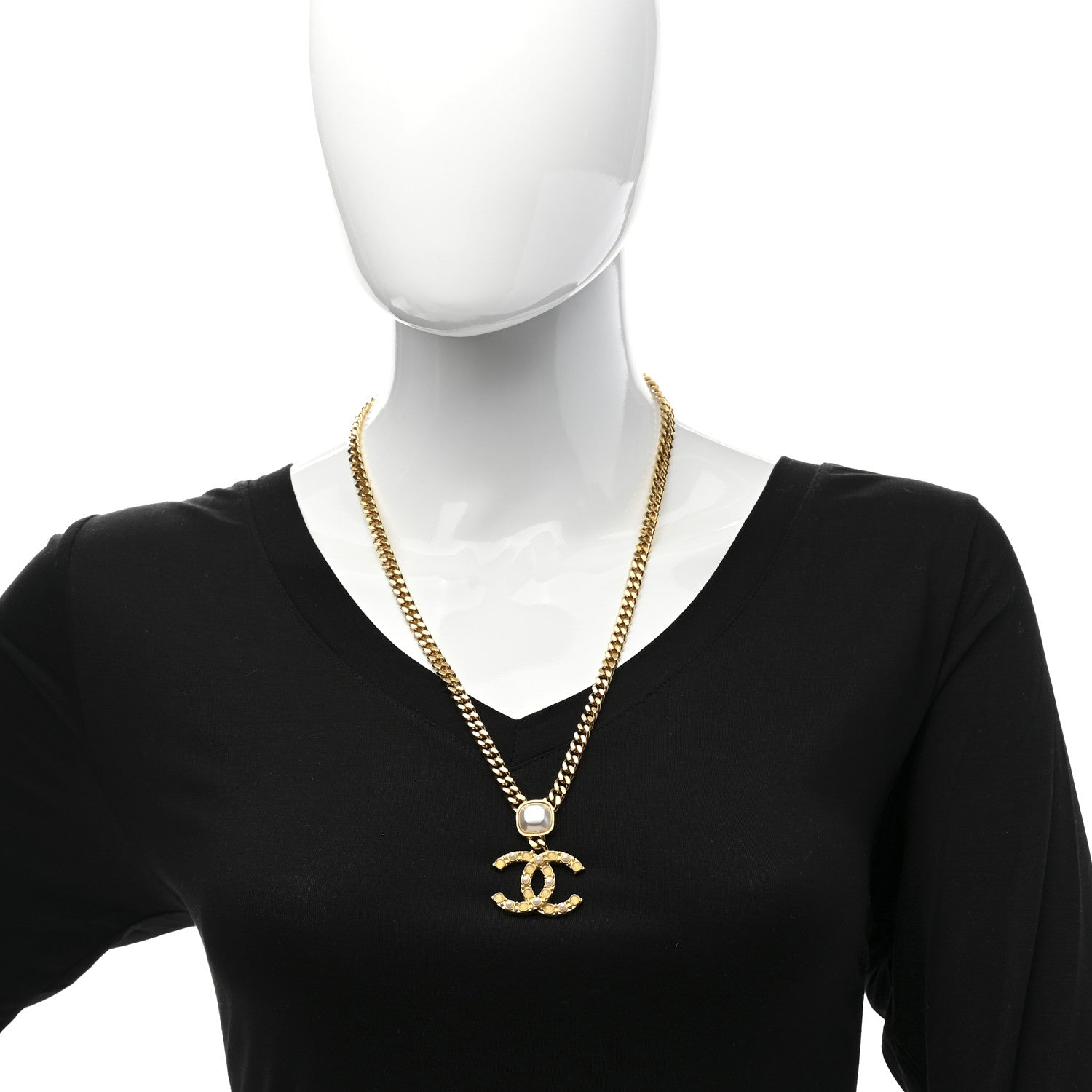 Chanel Metal Pearl CC Chain Pendant Necklace Gold 2 of 7