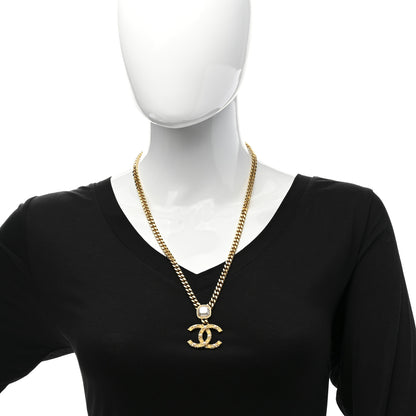 Chanel Metal Pearl CC Chain Pendant Necklace Gold 2 of 7