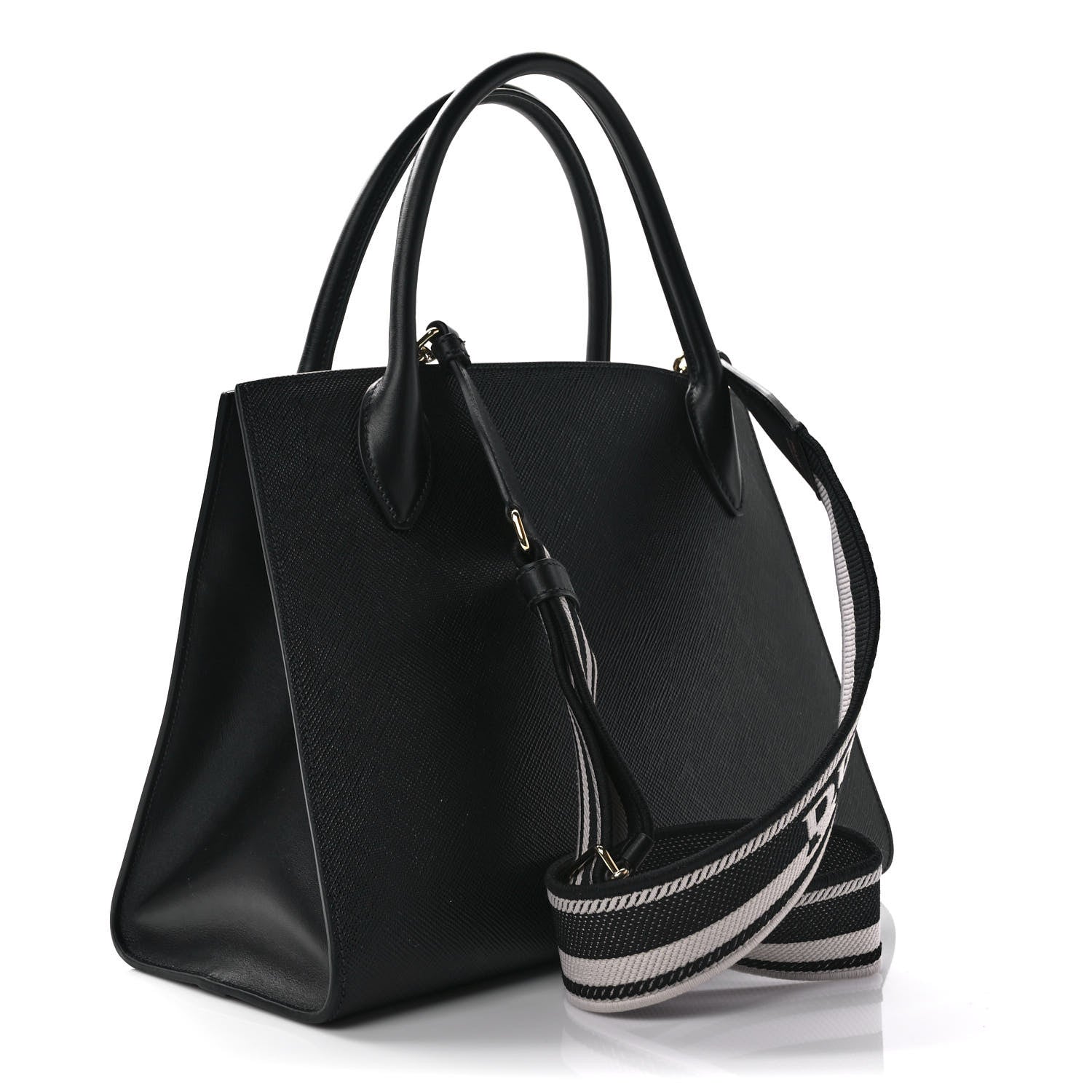 Prada Saffiano Cuir Calfskin Medium Monochrome Top Handle Tote Black 3 of 8