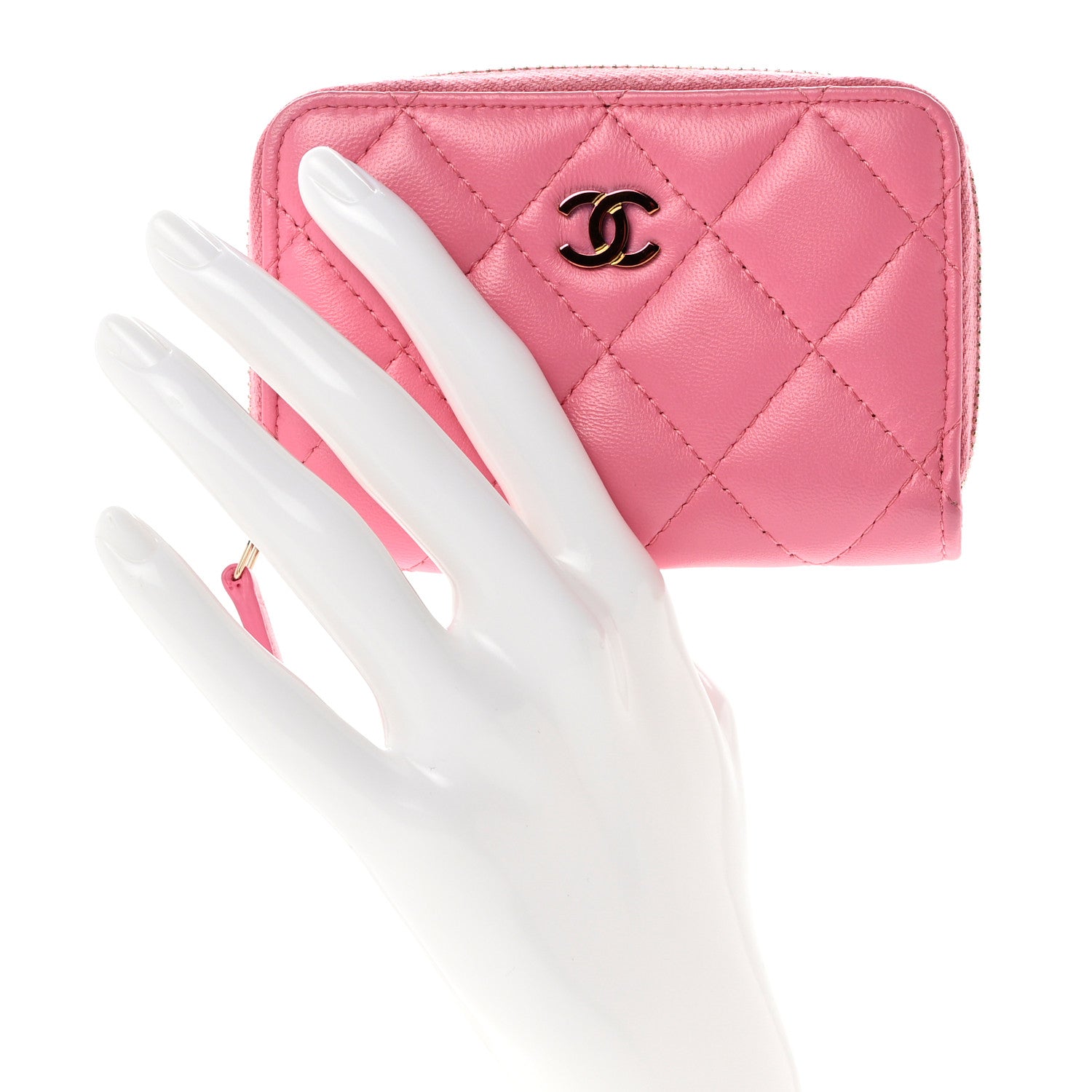 Chanel Lambskin Quilted Zip Around Coin Purse Wallet Pink Yellow 2 of 7