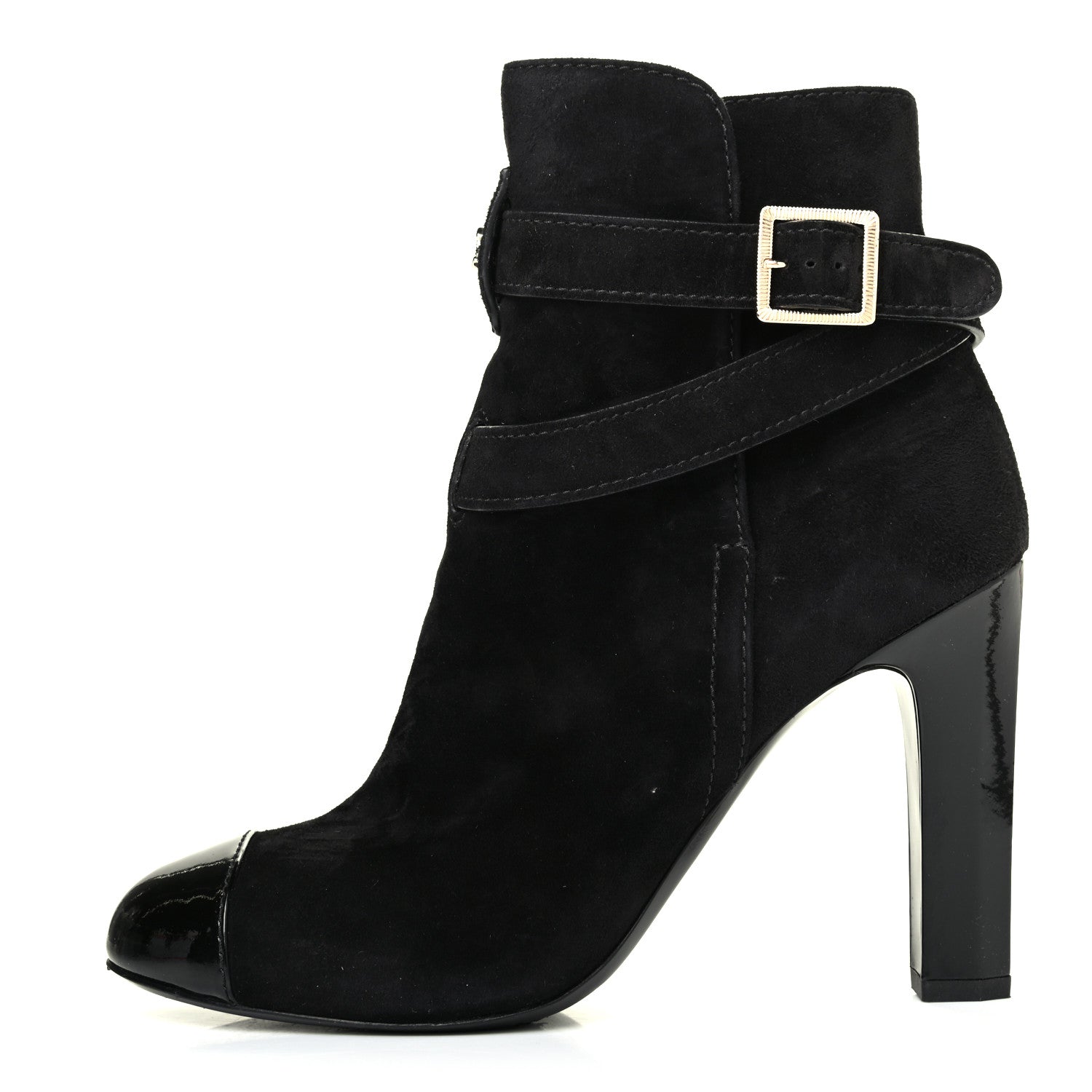 Chanel Suede Patent Cap Toe CC Short Boots 39.5 Black 1 of 4
